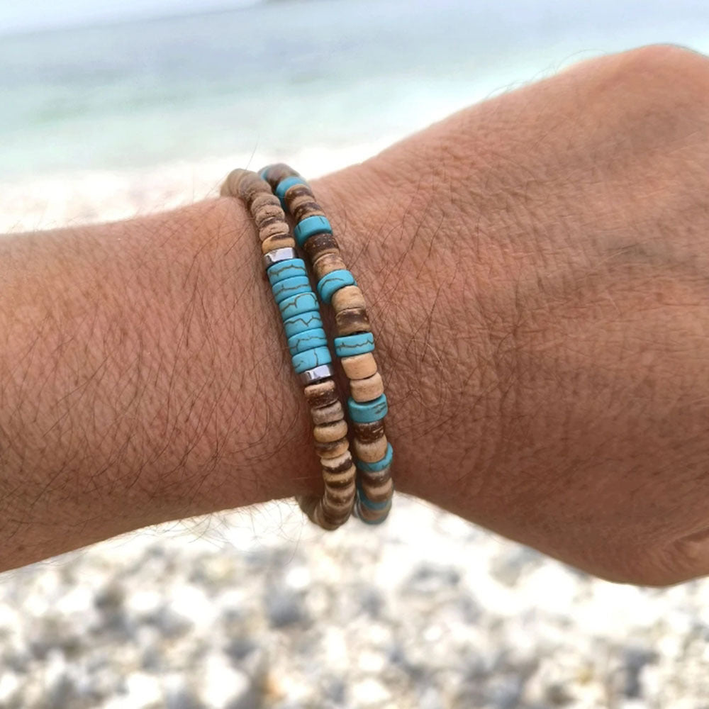 Vintage Bohemian Ethnic Round Geometric Wood Beaded Stretch Bracelet