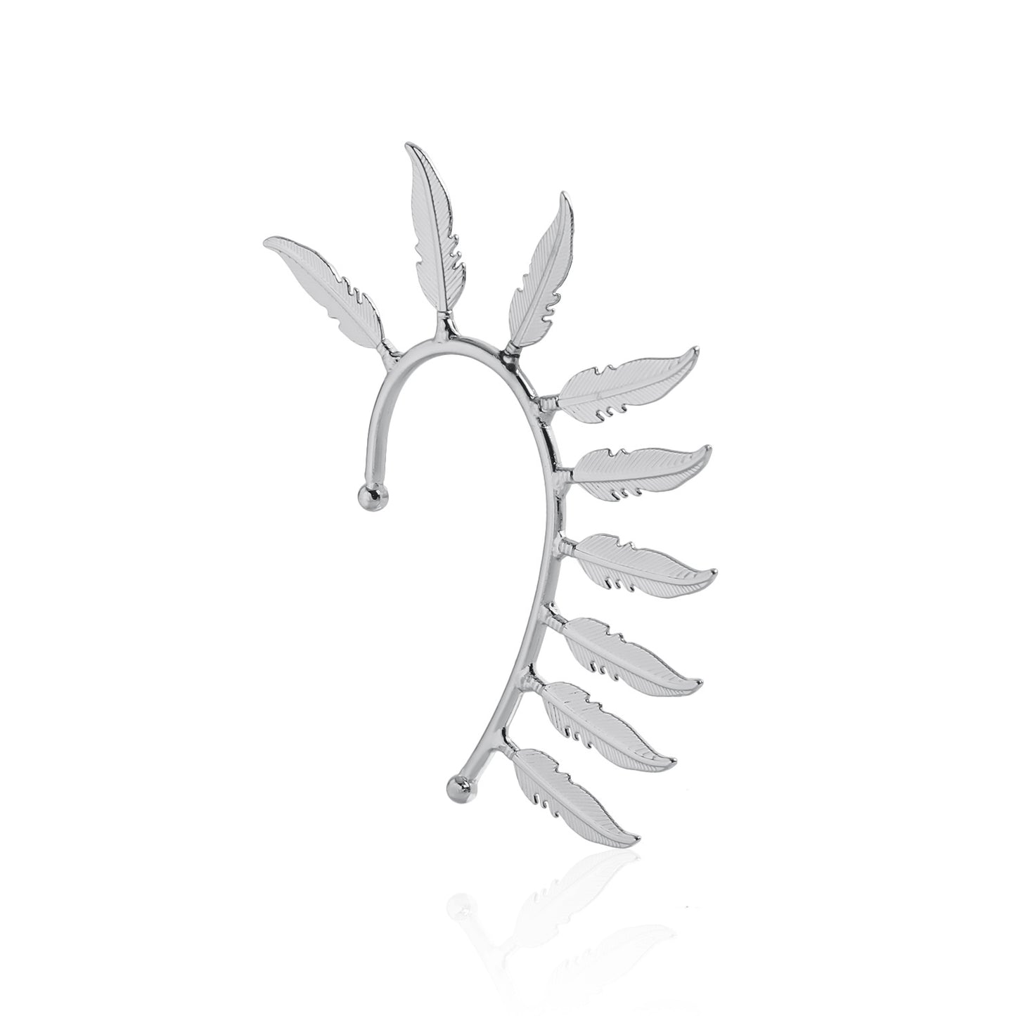 Exaggerated Alloy Plated Feather Ear Cuff for Women