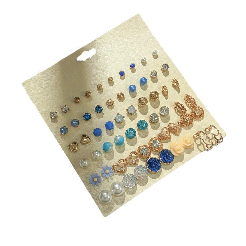 Sweet Geometric Crystal Inlay Alloy Earring Set with Stainless Steel Posts