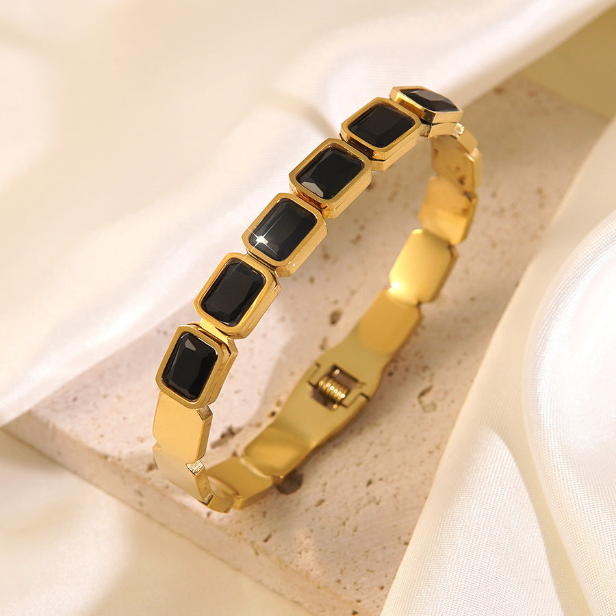 Vintage 18K Gold Plated Stainless Steel Geometric Cubic Zirconia Bracelet