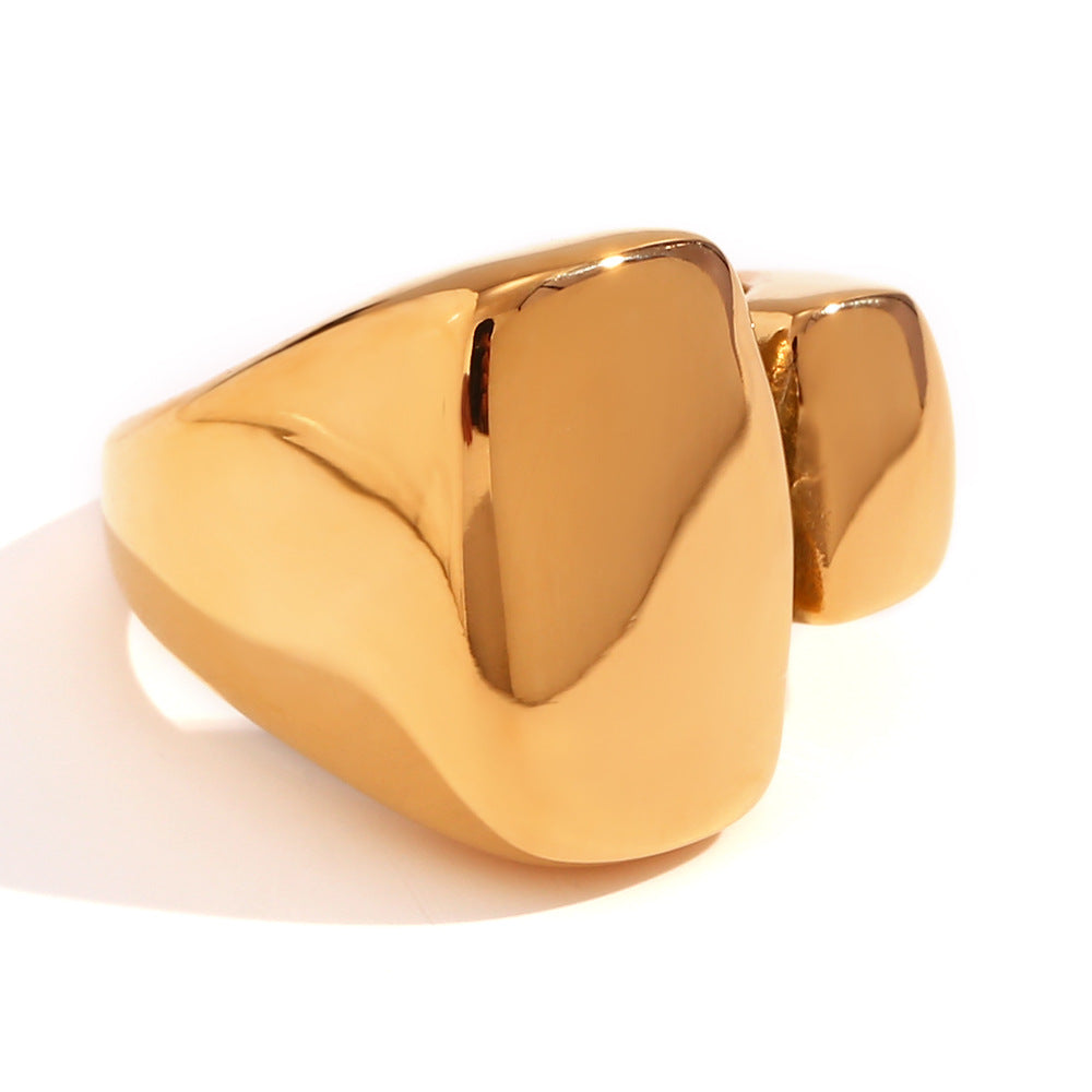 Minimalist Geometric Stainless Steel Ring with 18K Gold Plating for Women Rectangular Open Band