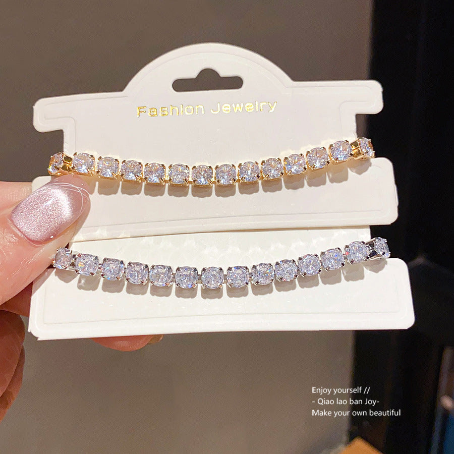 Luxury Elegant Geometric Square Brass Plated Bracelet with Cubic Zirconia Inlay for Women