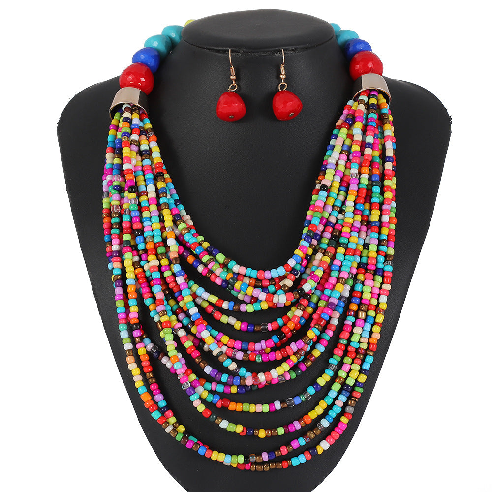 Bohemian Style Tassel Beaded Sweater Necklace for Women with Resin Pendant and Handmade Craftsmanship