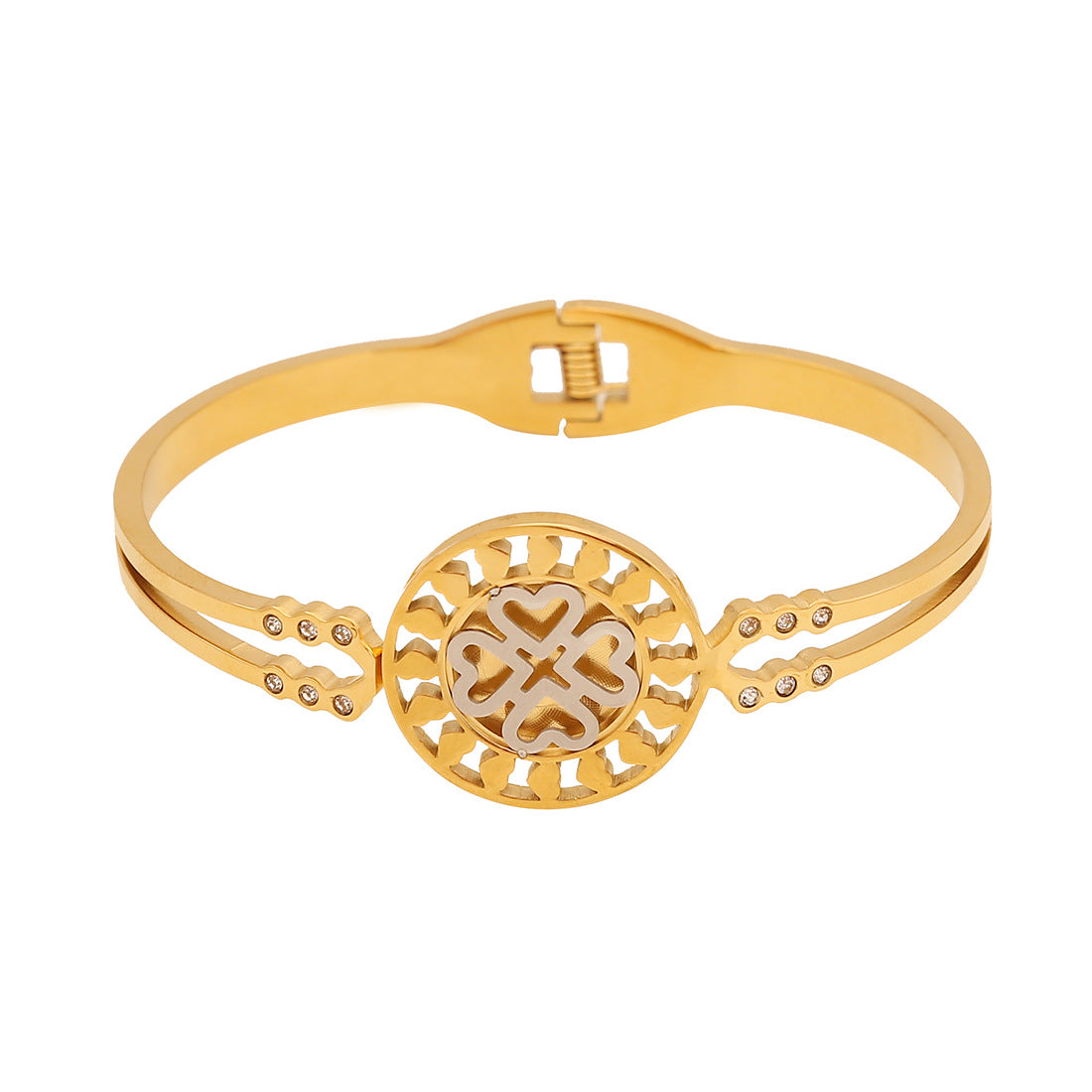 Bracciale rigido minimalista "Albero della Vita" con design floreale e ancora in acciaio inossidabile placcato oro
