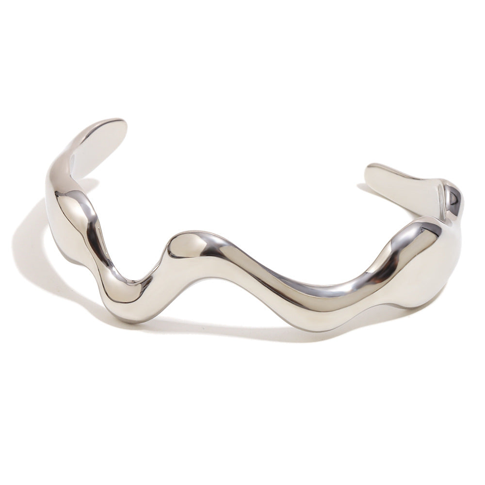 Bracciale a Onda Minimalista da Donna Realizzato in Acciaio Inossidabile con Placcatura in Oro 18K
