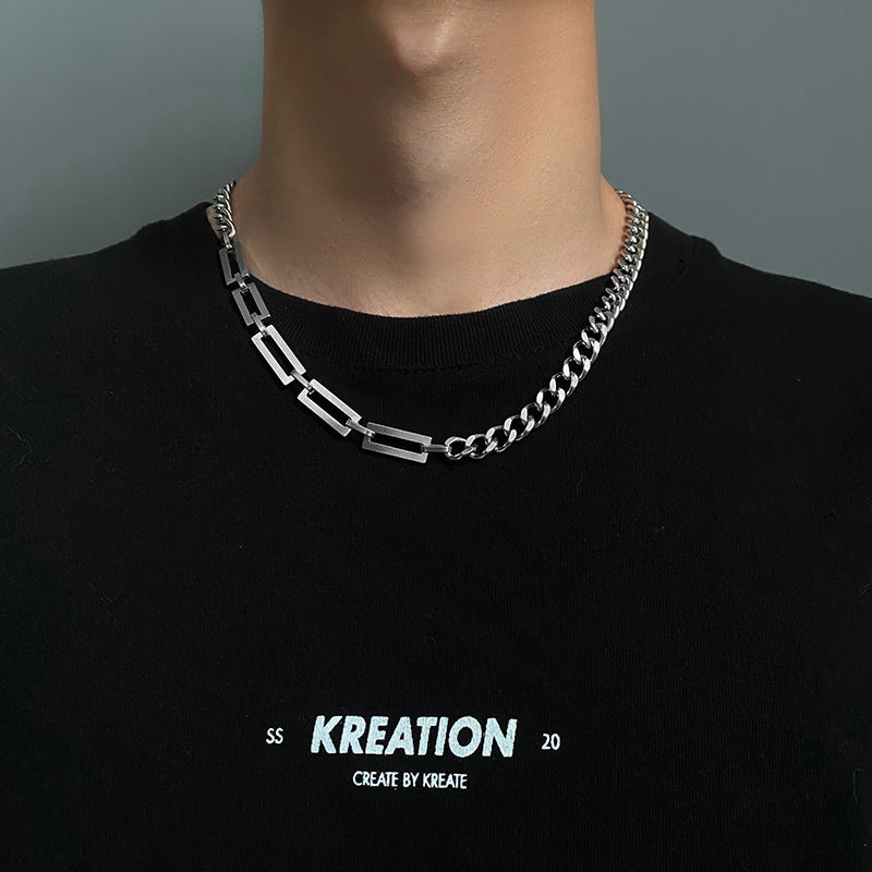 Collar Minimalista de Doble Capa con Cadena de Serpiente, Geométrico, de Acero de Titanio, Bañado, Unisex