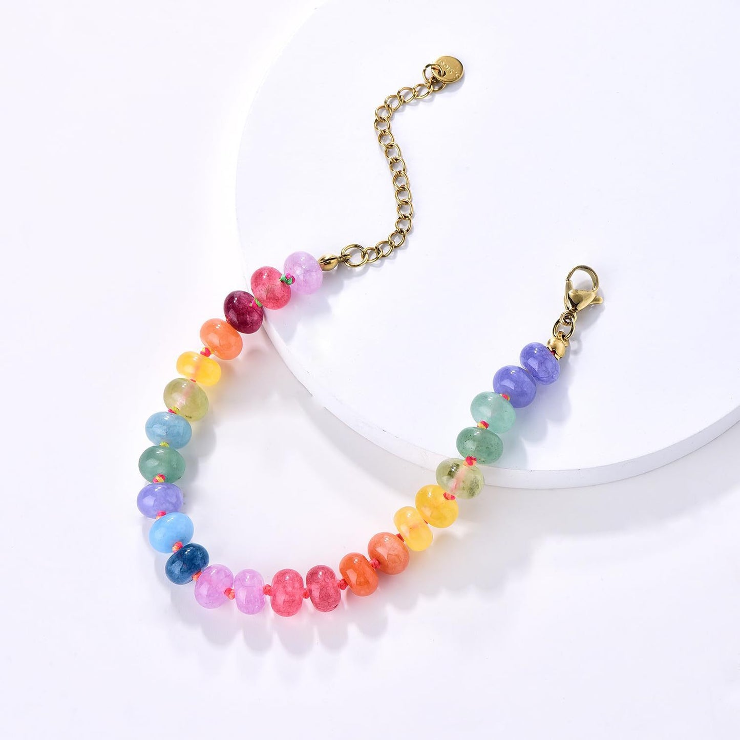 Elegant Natural Stone Beaded Stainless Steel Bracelet for Women