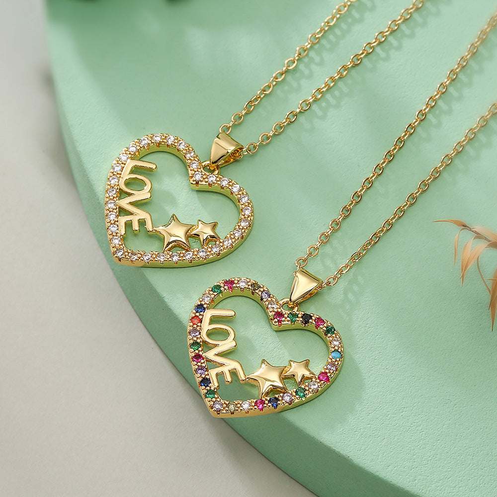 Minimalist Geometric Love Heart Pendant Necklace for Women with Copper Base Plated in 18K Gold and Zircon Inlay