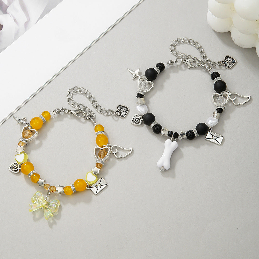 Handmade Geometric Heart Spider Stone Magnetic Bracelet for Unisex