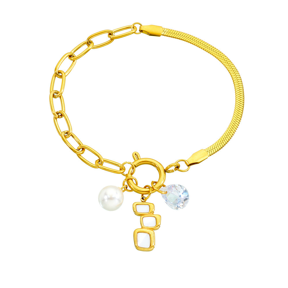 Elegant Gold Plated Heart Star Geometric Teardrop Shell Pearl Stainless Steel Bracelet for Women