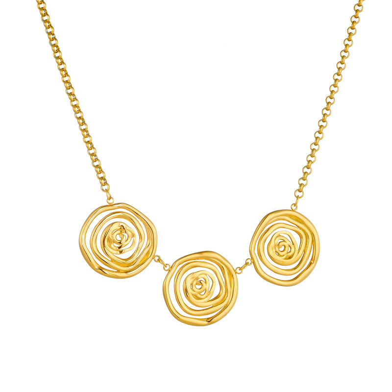 Exaggerated Irregular Geometric Spiral Plated Stainless Steel Pendant Necklace for Women