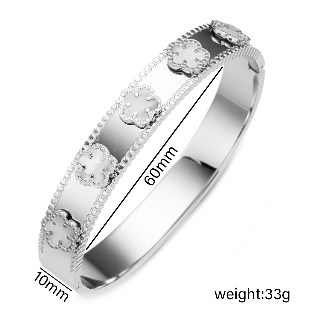 Bracciale Minimalista in Acciaio Inossidabile da Donna con Placcatura in Acciaio al Titanio e Intarsio di Strass a Forma Geometrica Ovale