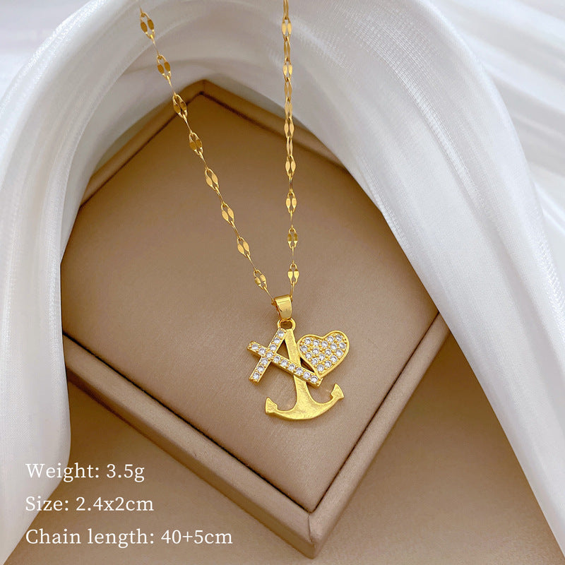 Collana di lusso in acciaio al titanio con cuore geometrico, strass e catena a labbra per donne e uomini
