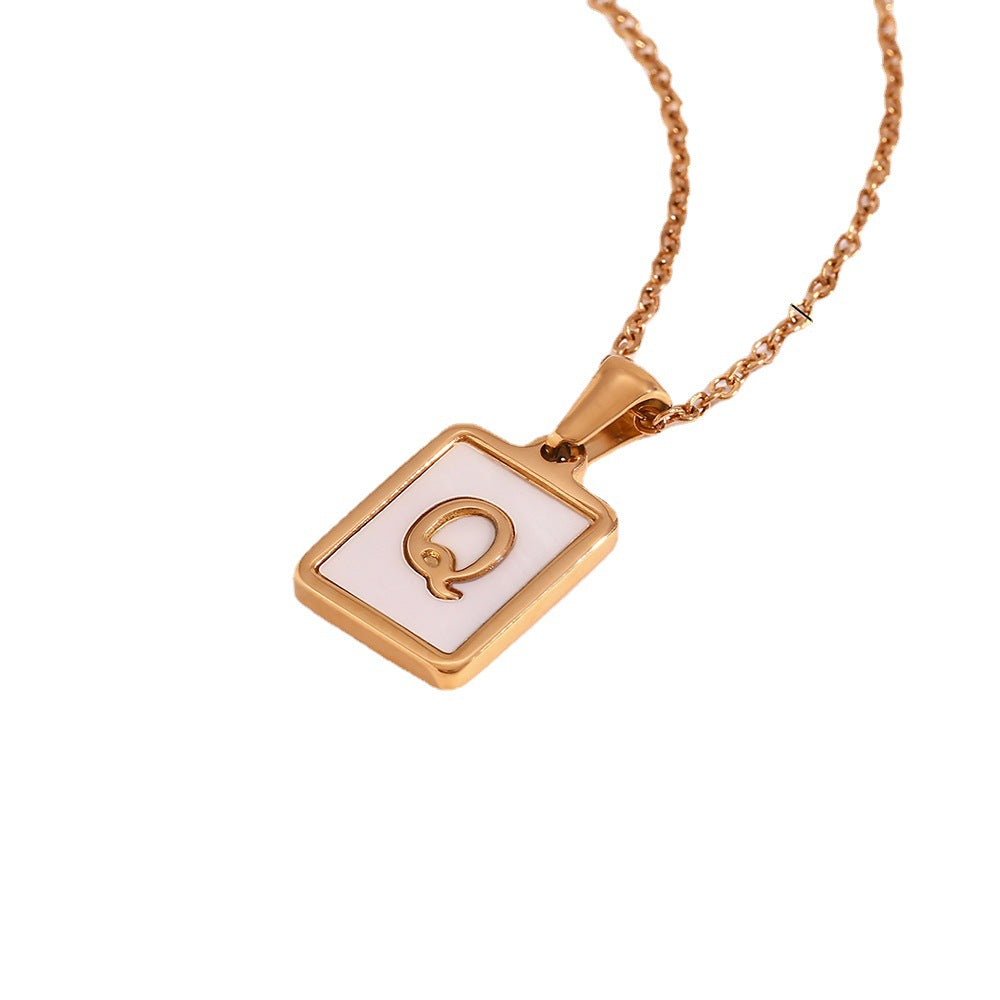 Minimalist 18K Gold Plated Square Letter Pendant Necklace Stainless Steel Shell Design for Women