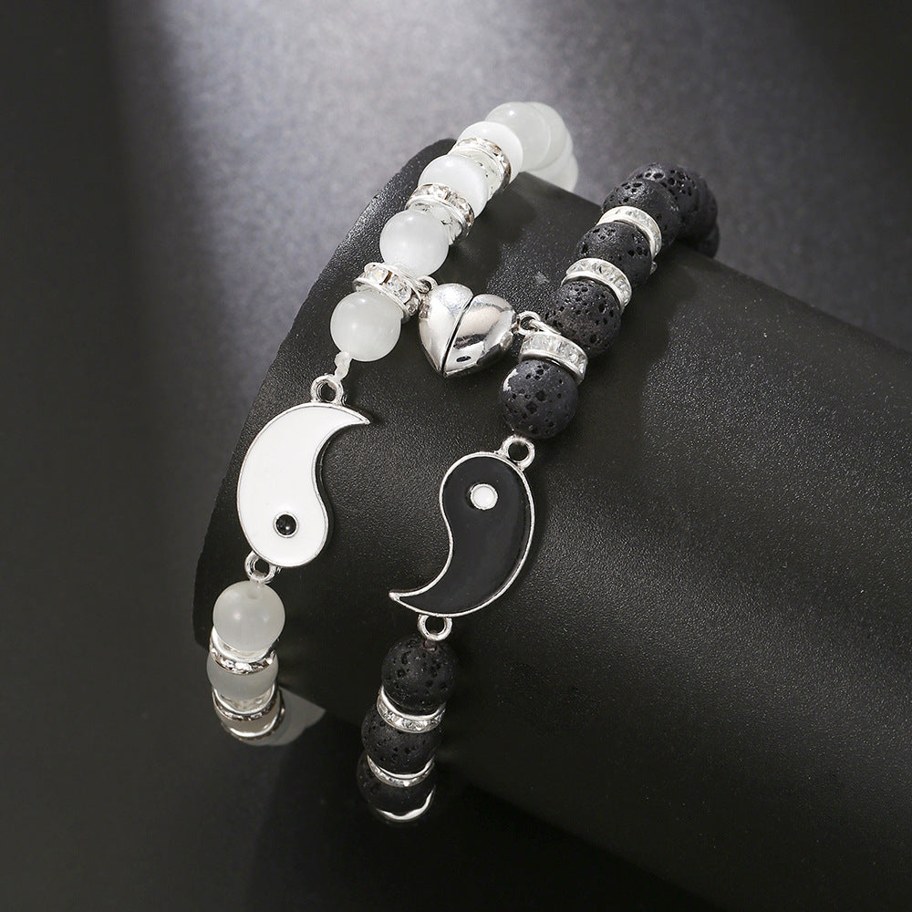 Geometric Heart Cat's Eye Agate Bracelet Unisex Magnetic Couple Jewelry