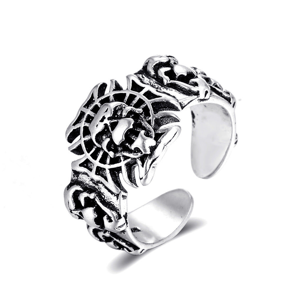 Gothic Punk Skull-Shaped Alloy Ring with Electroplated Finish for Unisex Streetwear Fashion