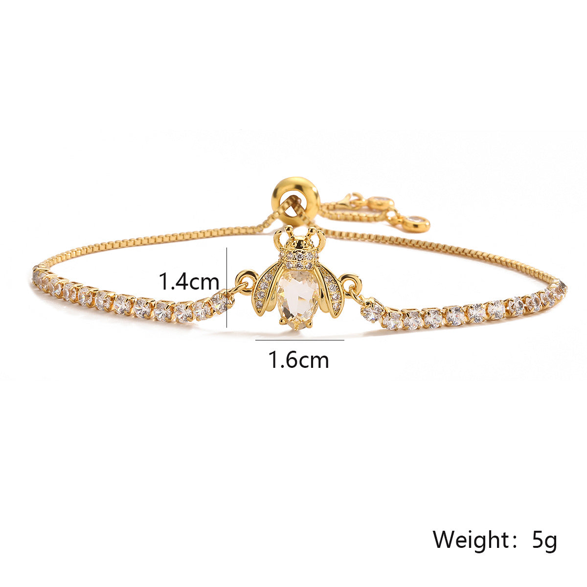 Fashionable Minimalist Bee and Butterfly Shaped Copper Bracelet with 18K Gold Plating and Zircon Inlay for Women