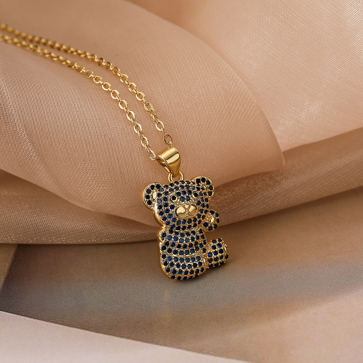 Minimalist Bear-Shaped Copper Pendant Necklace with Gold Plating and Zircon for Women