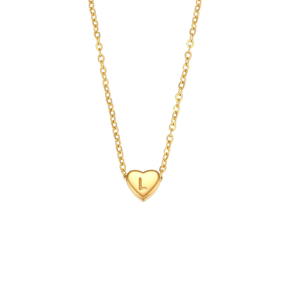 Collana con pendente a cuore alla moda in acciaio inossidabile placcato oro 18 carati, design minimalista con lettera per donna