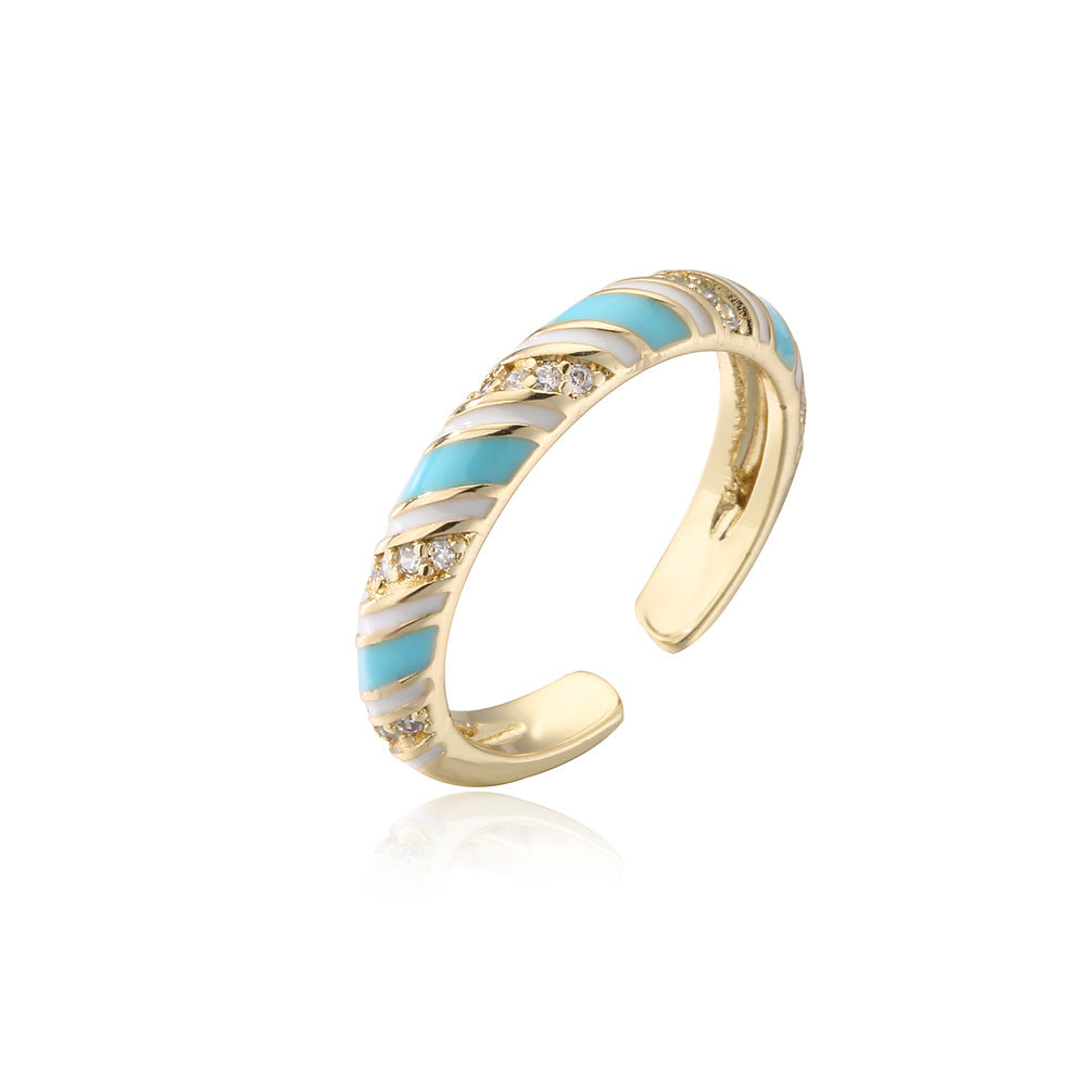 Geometric Micro-pave Cubic Zirconia Drip Oil Brass Ring for Women