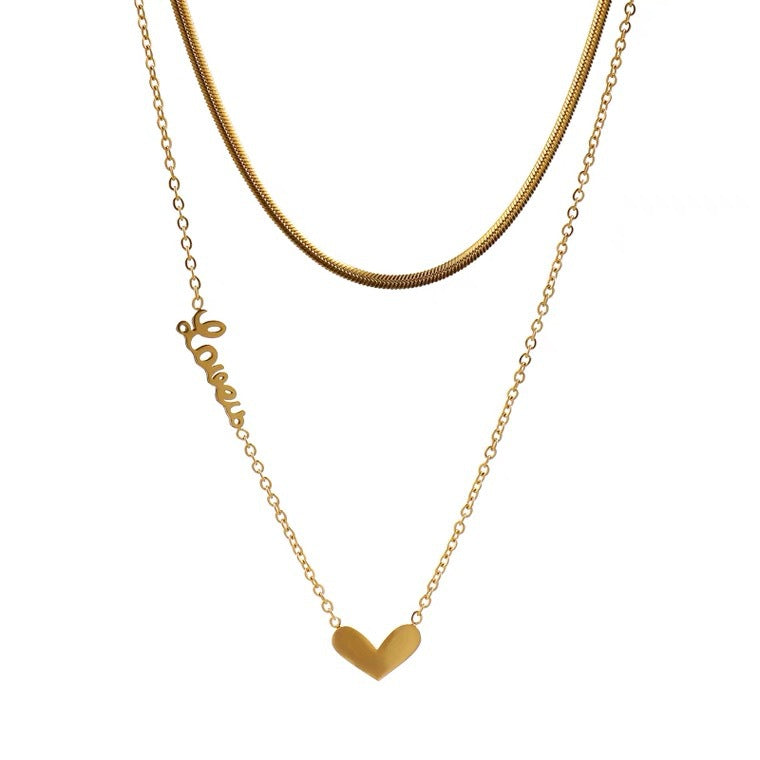 Minimalist Heart-Shaped Titanium Steel Plated Necklace for Women with Snake Chain Double Layer Locket Style