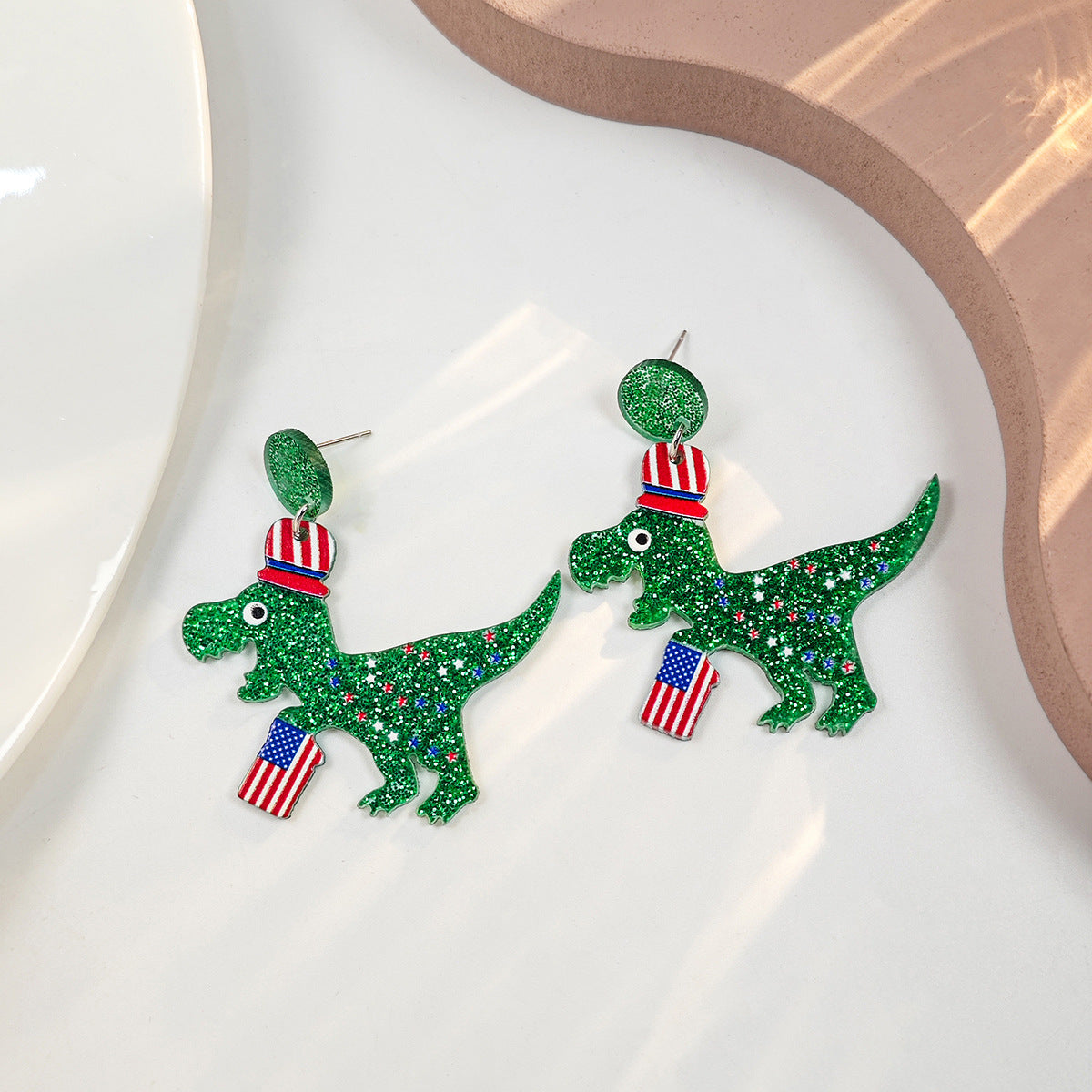 Creative Dinosaur Acrylic Plated Stud Earrings for Women