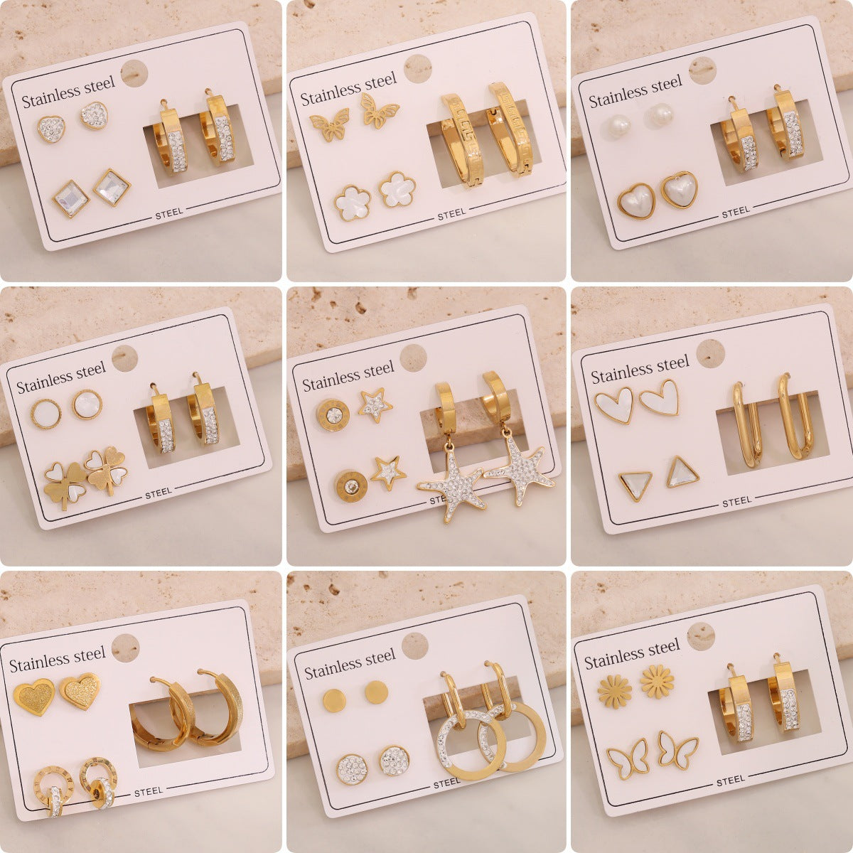 Fashionable Heart and Star Shaped Stainless Steel Earrings with Plating Finish for Women