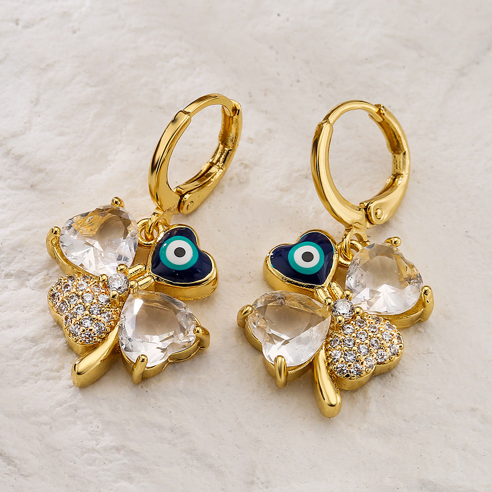 Minimalist Geometric Copper Earrings with Gold Plating and Enamel Detail for Women