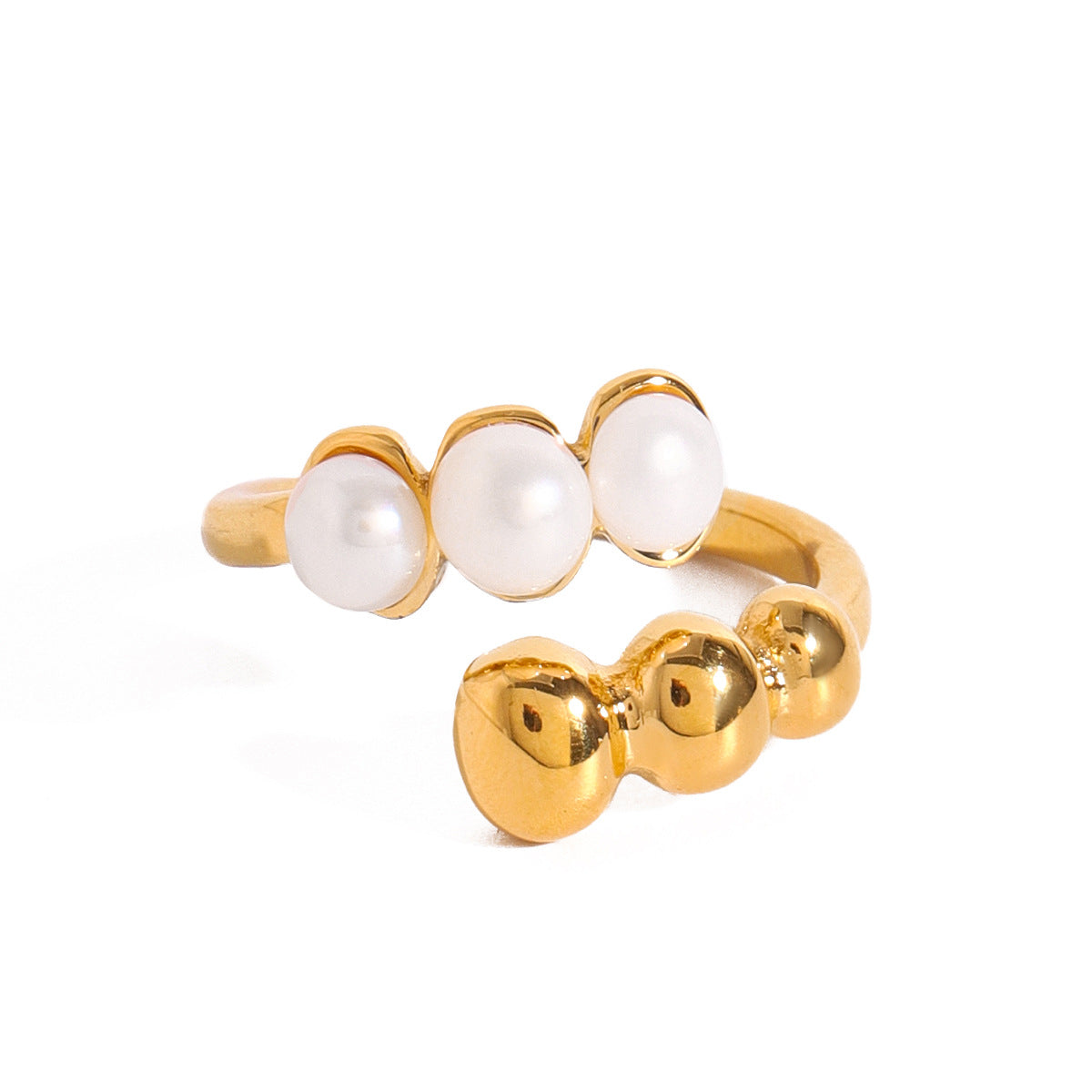 Geometric Plated Stainless Steel Pearl Ring for Women