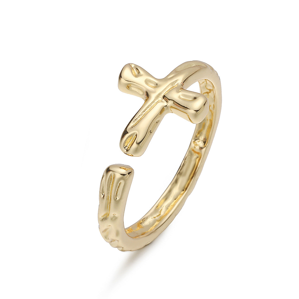 Minimalist 18K Gold Plated Brass Geometric Cross Open Ring for Women