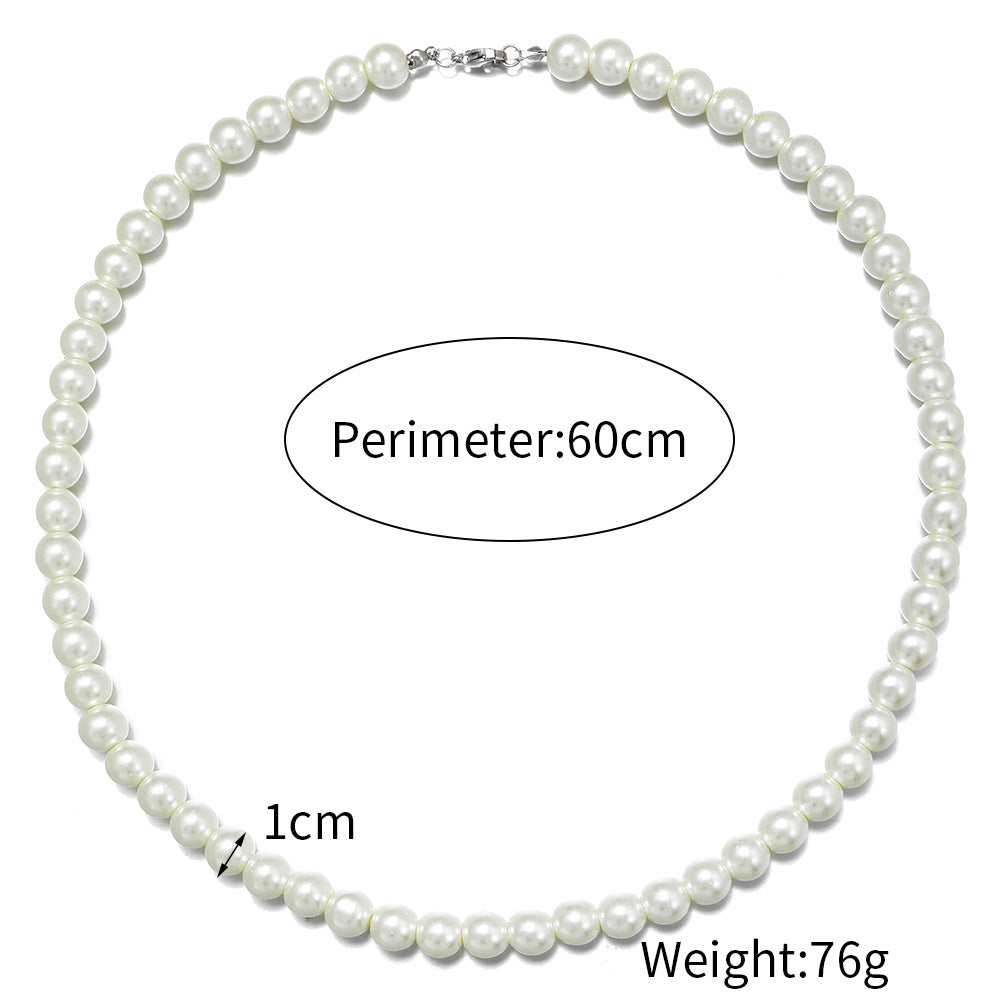 Punk Hip-hop Men's Geometric Round Pearl Ball Chain Necklace with Alloy Pendant