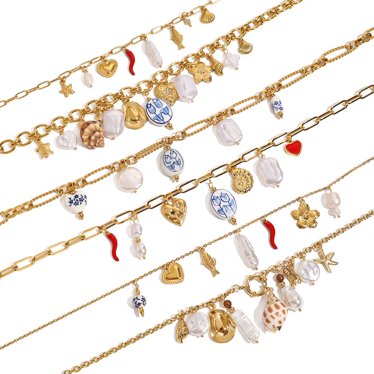 Collar con Colgante Minimalista de Acero Inoxidable en Forma de Corazón con Detalles de Perlas y Gota de Acero de Titanio, Acabado Chapado, Delicada Cadena para Clavícula para Mujer