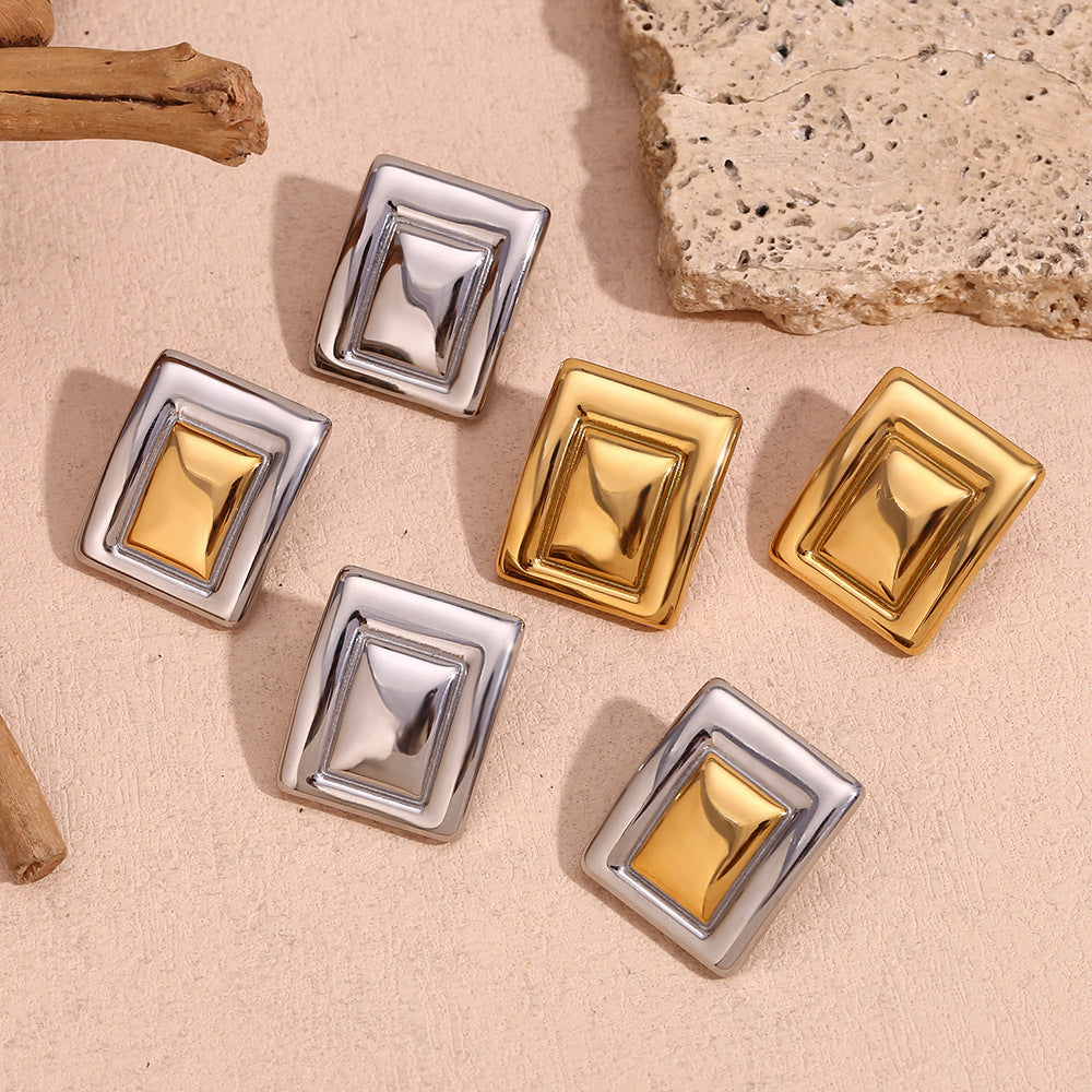 Minimalist Geometric Stainless Steel Earrings with 18K Gold Plating for Women