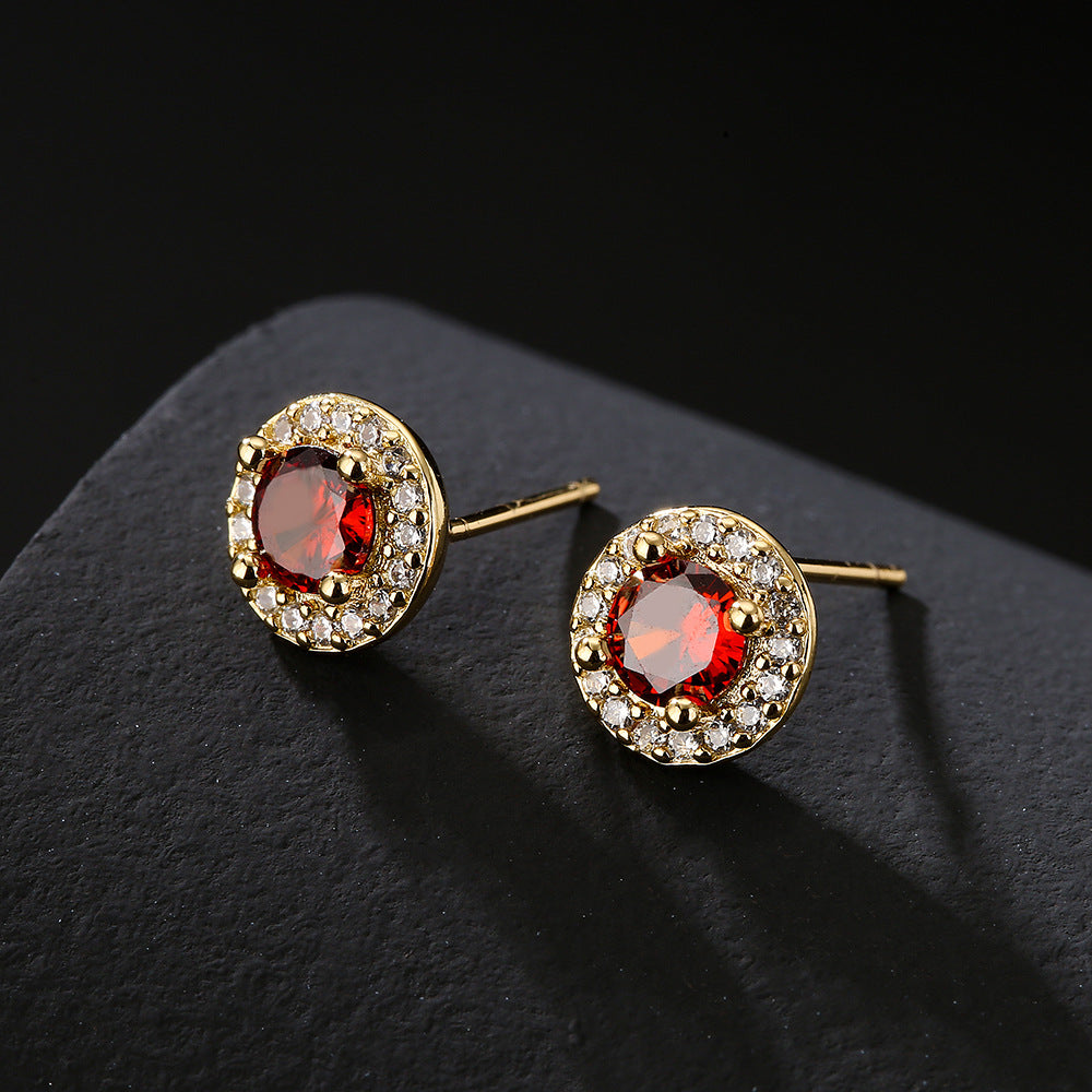 Geometric Copper Earrings with 18K Gold Plating and Zircon Inlay for Women Minimalist Vintage Style