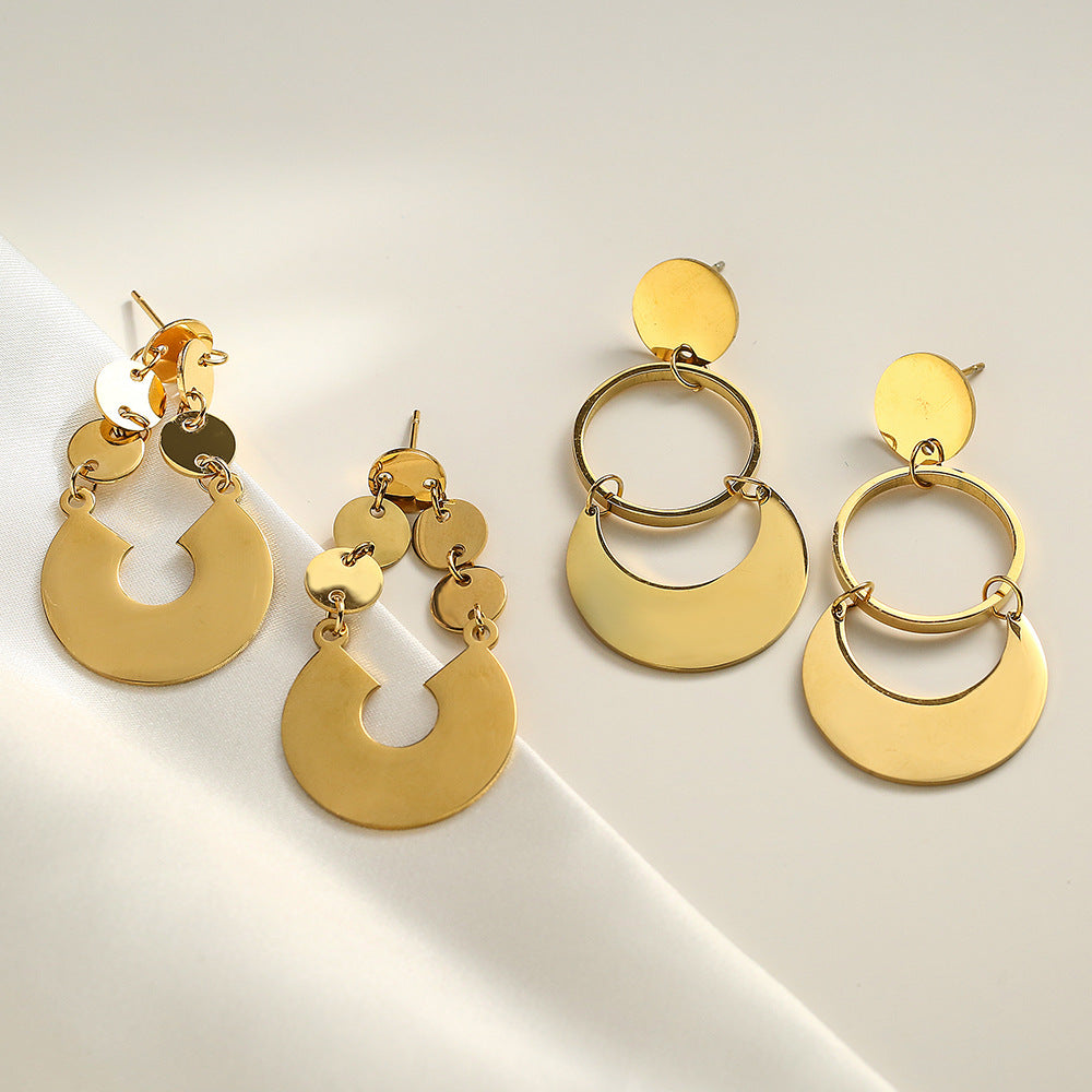 Minimalist Irregular Geometric Titanium Steel Earrings for Women with Retro Chic Aesthetic