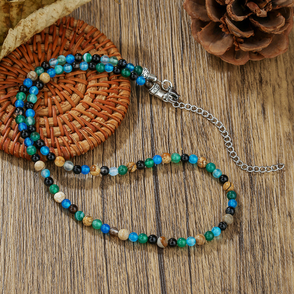 Vintage Handmade Geometric Round Glass and Alloy Beaded Necklace with Cable Chain for Unisex
