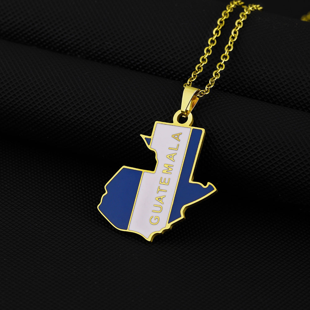 Collana con ciondolo a forma di mappa geometrica del Guatemala in acciaio inossidabile con smalto, unisex
