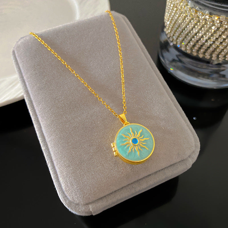 Vintage Drip Oil Floral Heart Oval Pendant Gold Plated Brass Necklace for Women