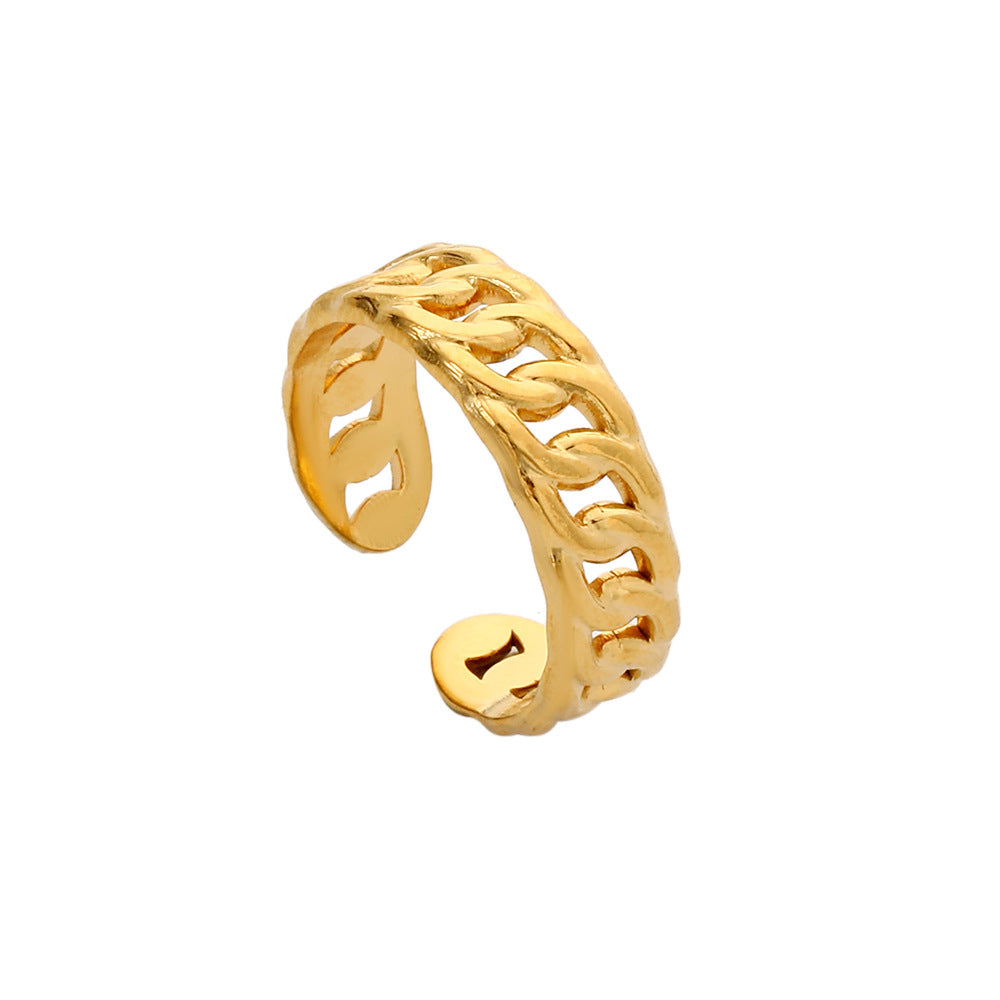 Anello da donna regolabile geometrico minimalista in acciaio inossidabile con design cavo e finitura placcata