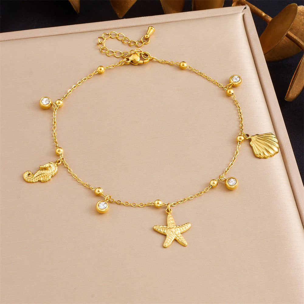Stainless Steel Starfish Scallop Seahorse Anklet for Women