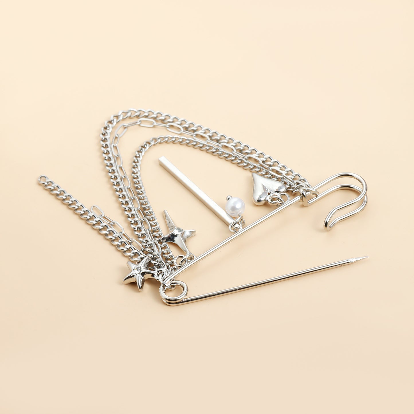 Fashionable OL Style Geometric Alloy Brooch with Cross and Heart Motifs for Women