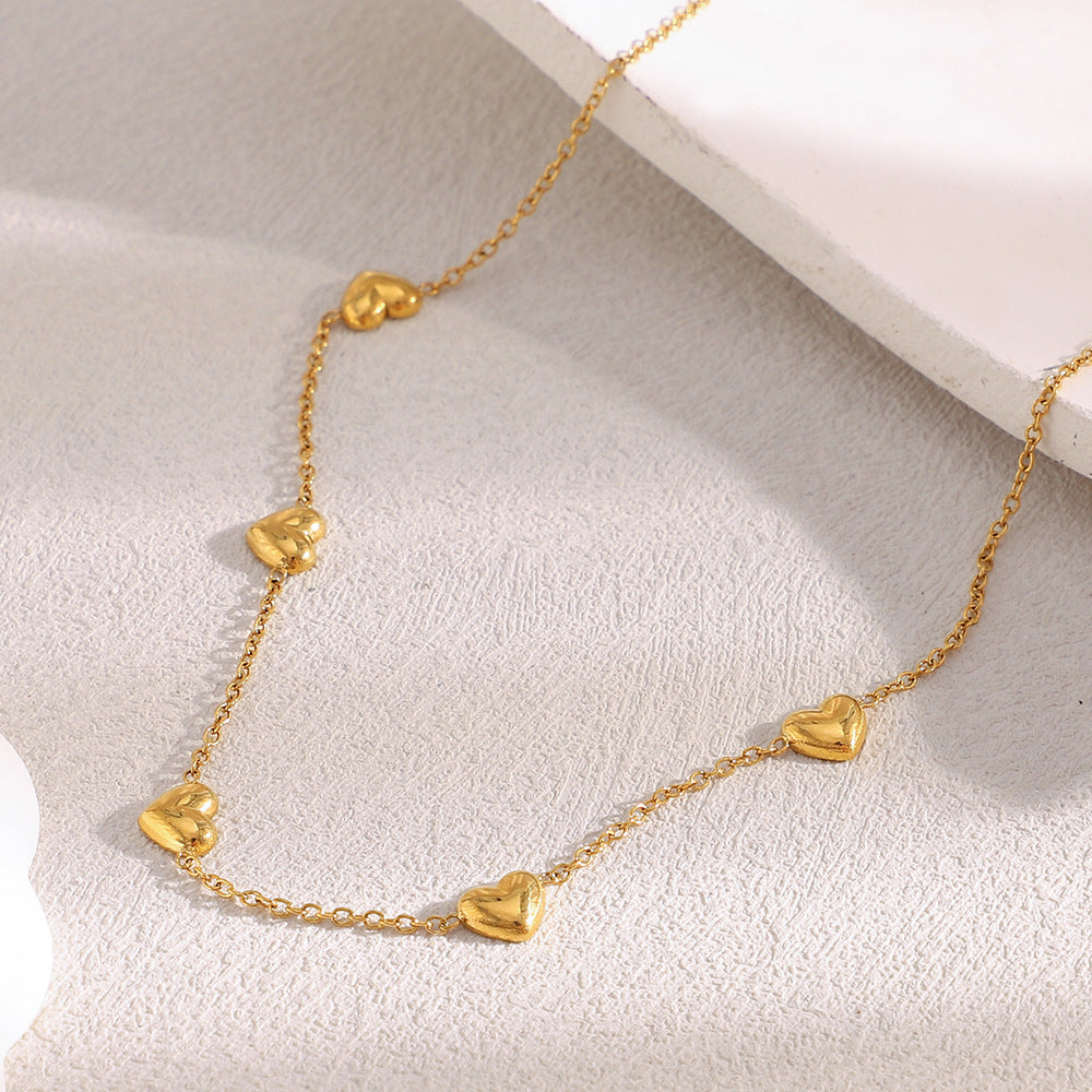Minimalist Heart-Shaped Stainless Steel Pendant Necklace with 18K Gold Plating on O-Chain for Women