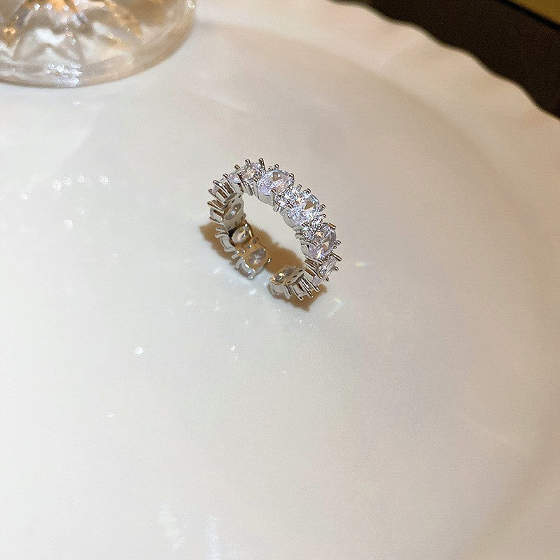 Anello elegante e geometrico ispirato alle perle con intarsio in zircone da donna, anello minimalista alla moda da dito indice, gioielli di lusso per le mani