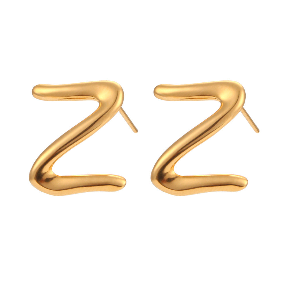 Minimalist Geometric Stainless Steel Z-Shaped Letter Stud Earrings for Women with Plating Finish