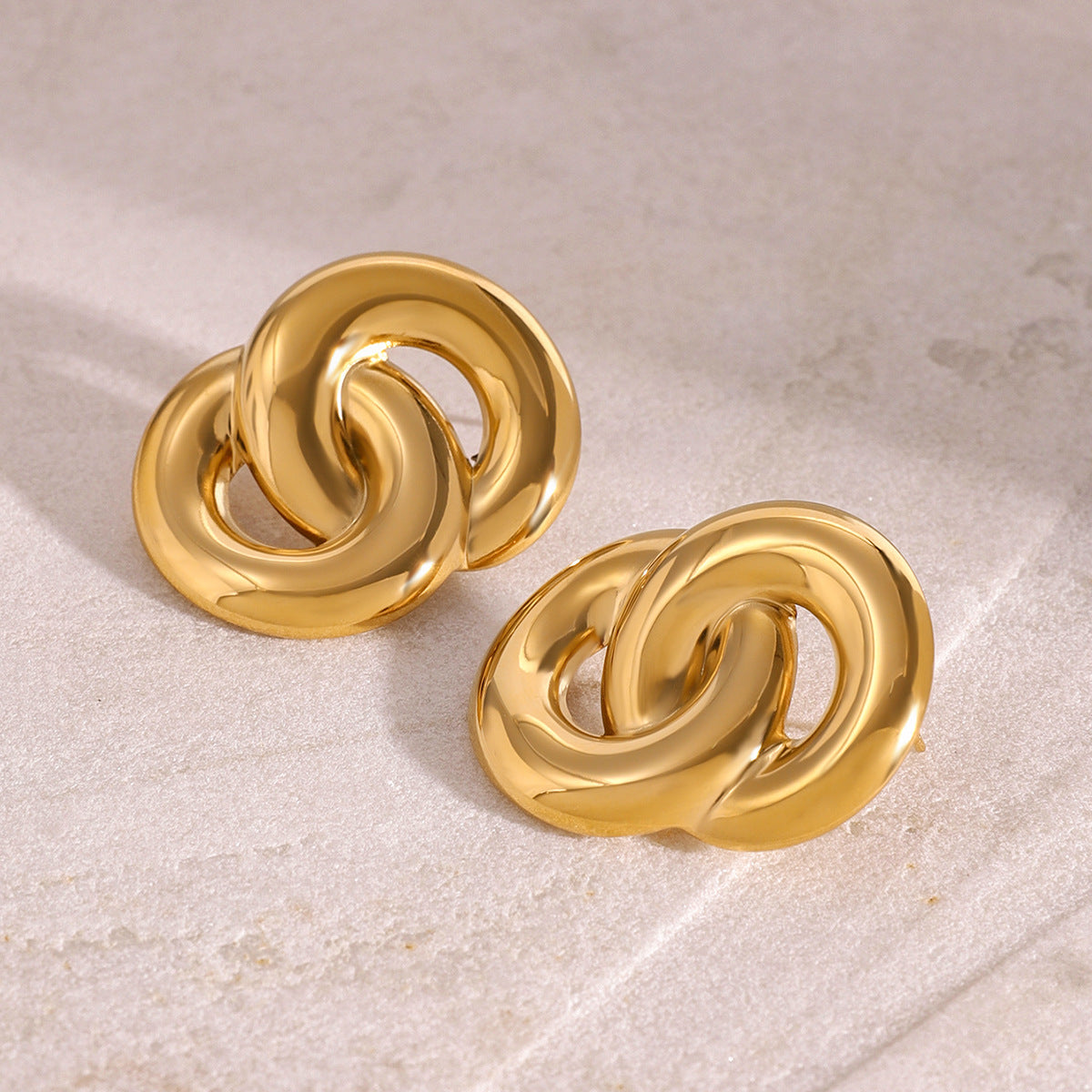 Orecchini "Old Money Style" placcati oro 18 carati in acciaio inossidabile, geometrici a doppio cerchio, esagerati, unisex, gioielli moda per pendolari