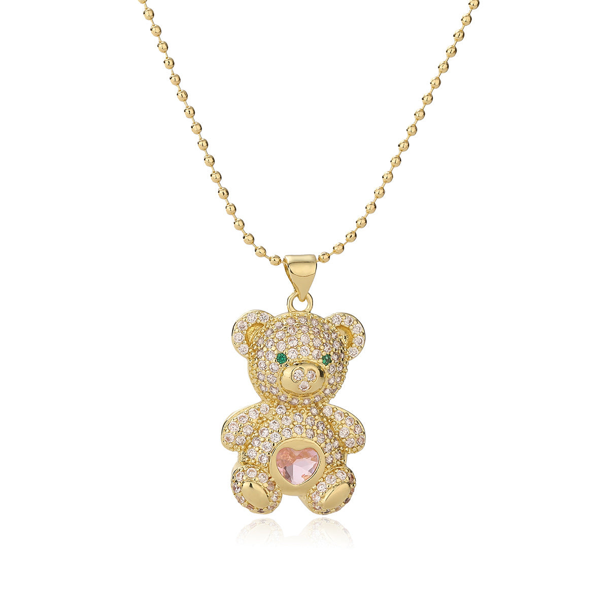 Minimalist 18K Gold Plated Brass Cubic Zirconia Bear Pendant Necklace for Women
