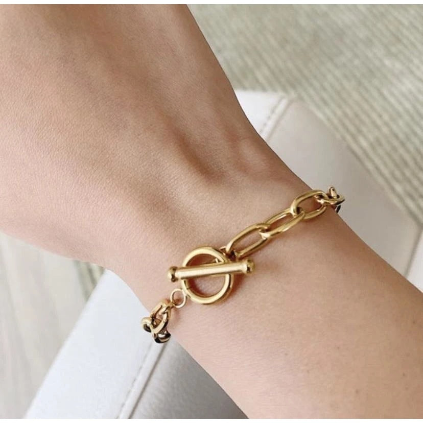 Minimalist Geometric Gold-Plated Stainless Steel Oval Link Bracelet for Women