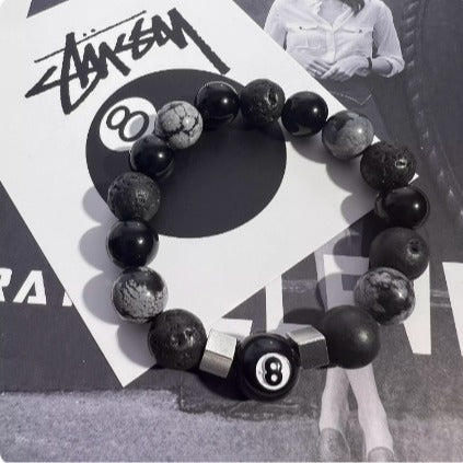 Ethnic Streetwear 10mm Round Agate Hematite Snowflake Obsidian Beaded Bracelet Unisex Buddha Design