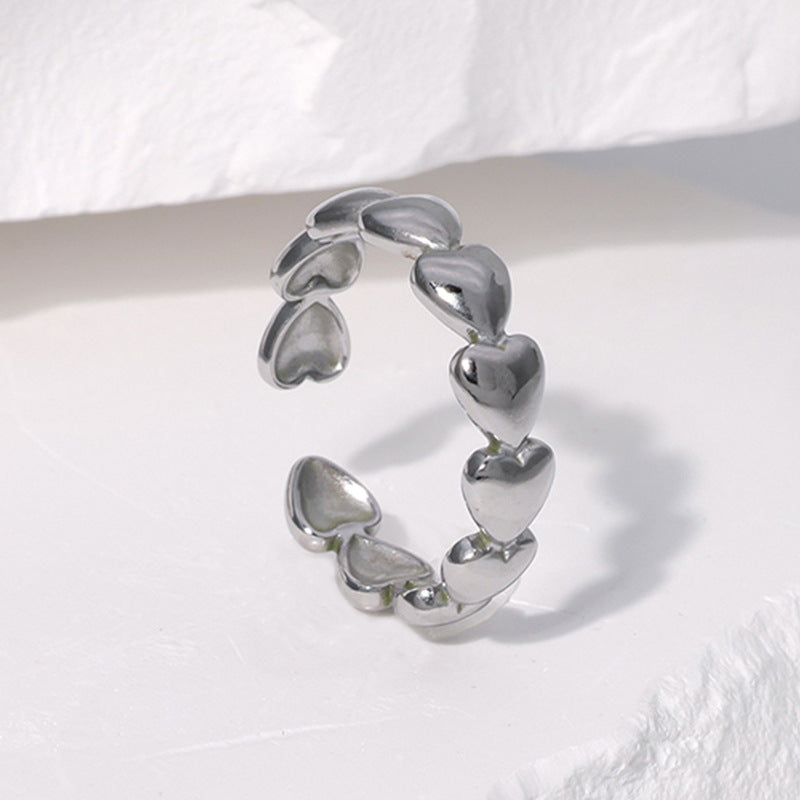 Sweet Minimalist Heart-Shaped Titanium Steel Adjustable Ring for Women with Plated Finish