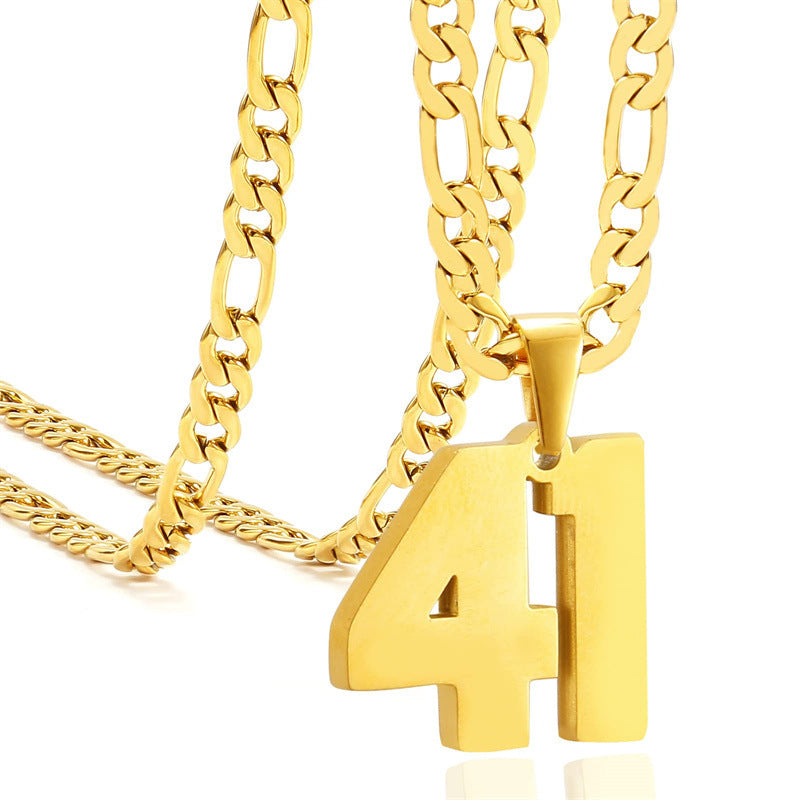 Minimalist Numeric Pendant Necklace for Men and Women Stainless Steel Chain with Polished Titanium Steel Charm